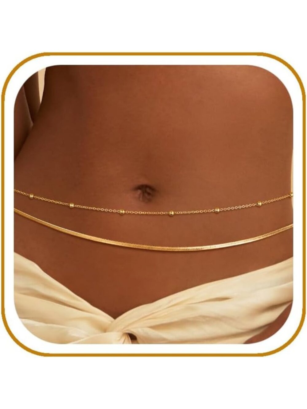 14K Gold Plated Layered Waist Chain for Women, Elegant Waist Beads Accessory